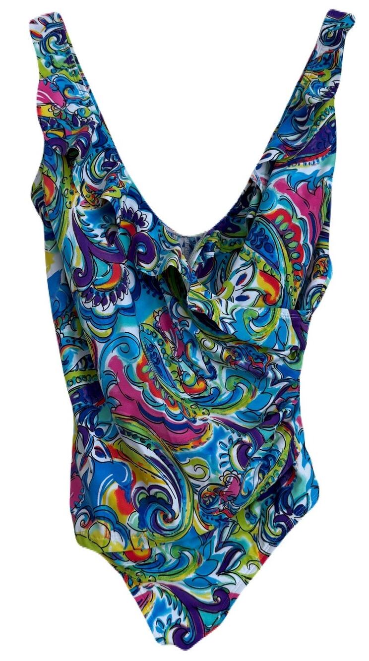Longitude One Pc. Swimsuit Bright Colorful Paisley Print - Sz 16